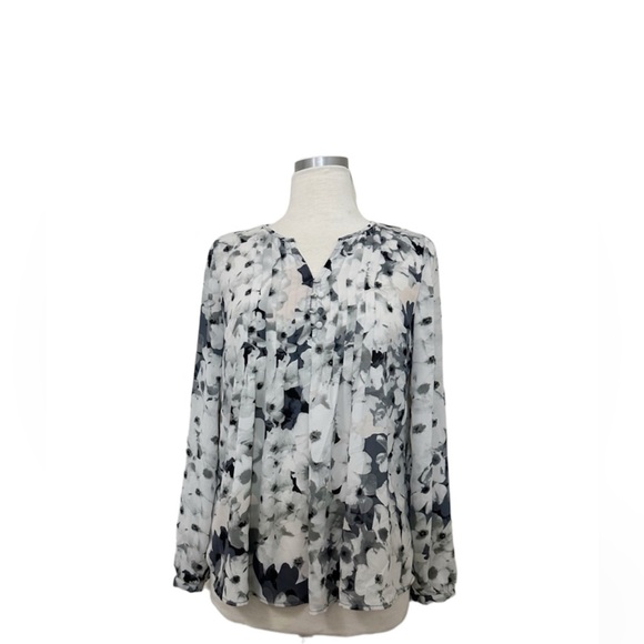 St Tropez West Floral Blouse Sz M Grey Work - Picture 1 of 10